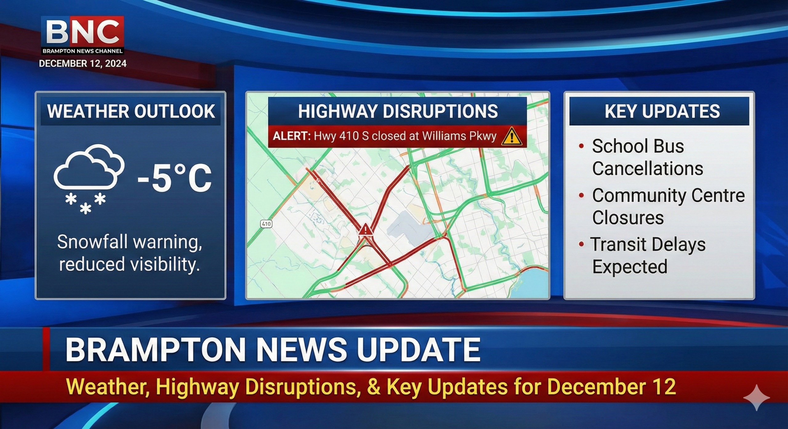 Brampton Weather Outlook, Highway Disruptions, and Key Updates for December 12