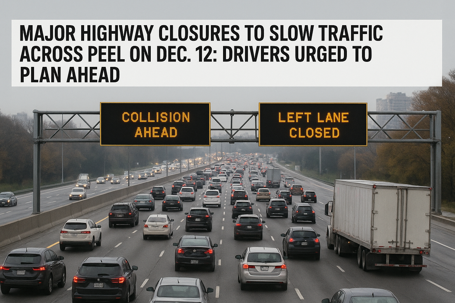 Major Highway Closures to Slow Traffic Across Peel on Dec. 12: Drivers Urged to Plan Ahead