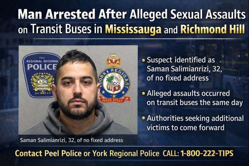 Man Arrested After Alleged Sexual Assaults on Transit Buses in Mississauga and Richmond Hill