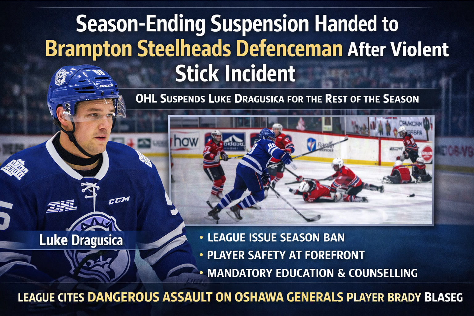 Season-Ending Suspension Handed to Brampton Steelheads Defenceman After Violent Stick Incident