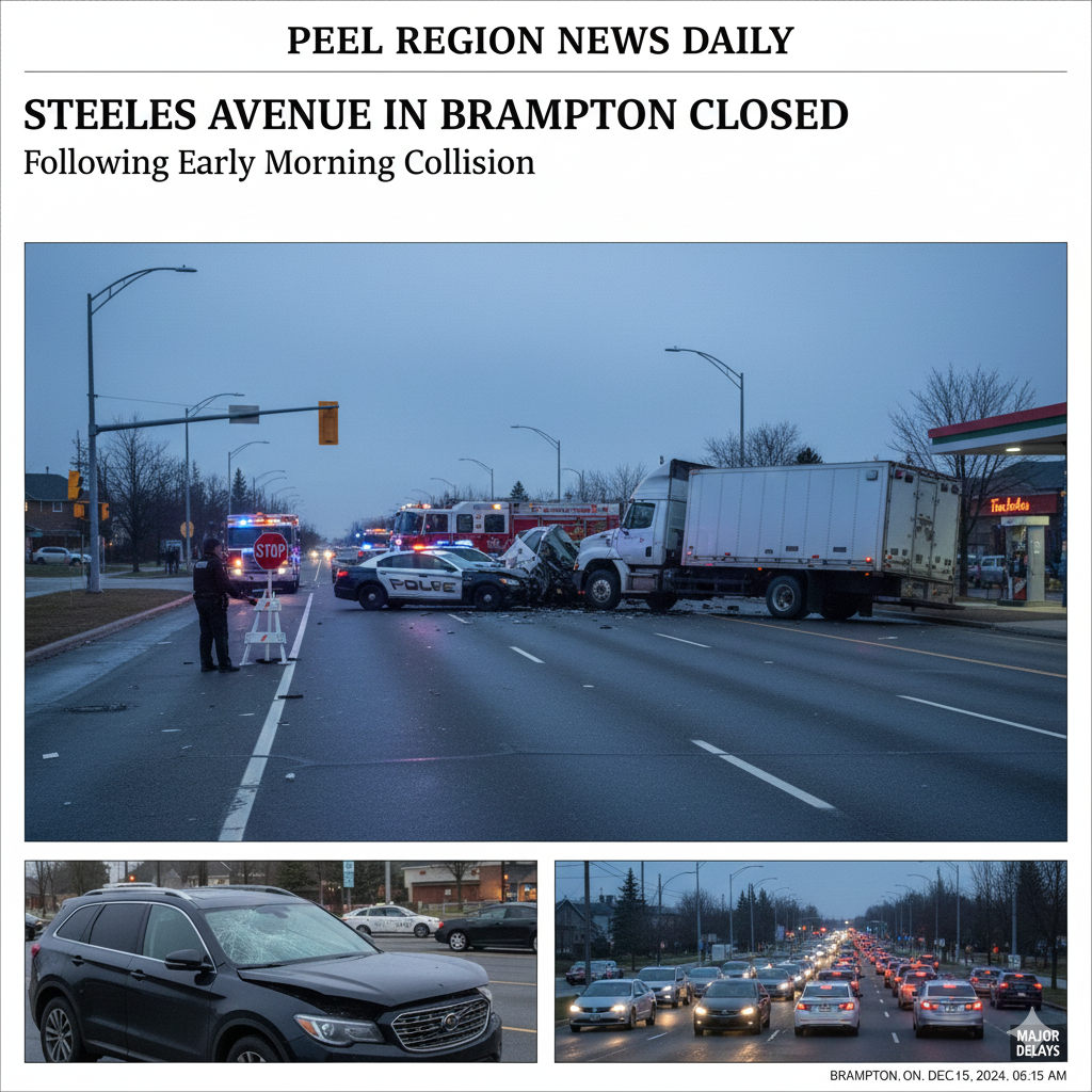 Steeles Avenue in Brampton Closed Following Early Morning Collision