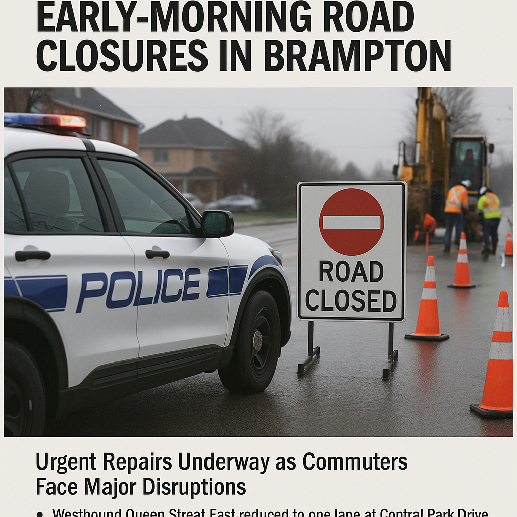 Water Main Break Forces Early-Morning Road Closures in Brampton